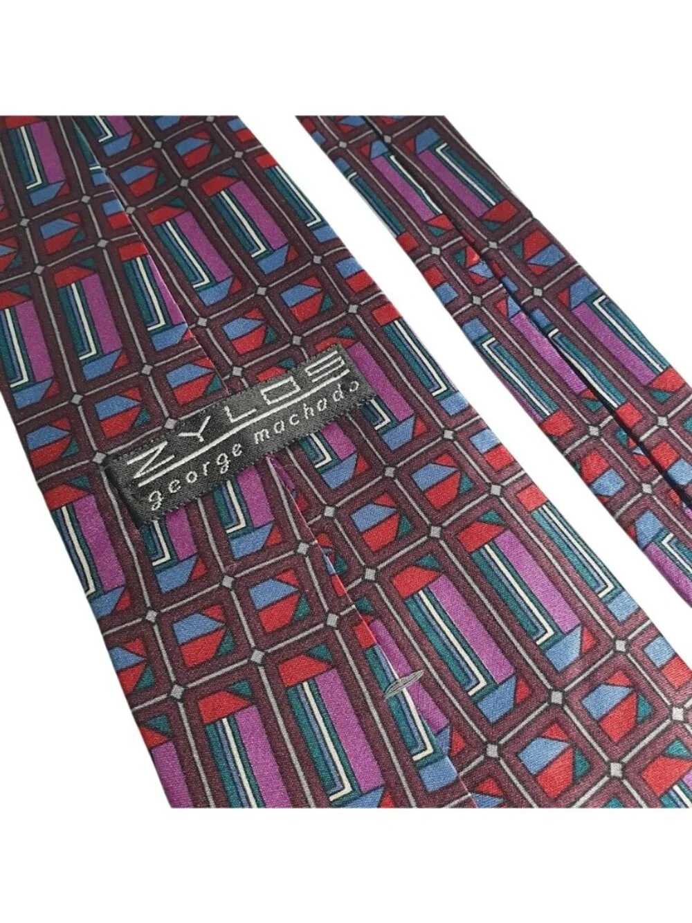 Zylos George Machado Italian Silk Necktie Multicolor Geometric Pattern Vintage